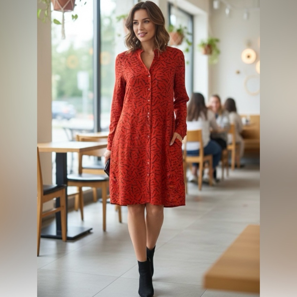 Banana Republic Red Script Long Sleeve dress size 4